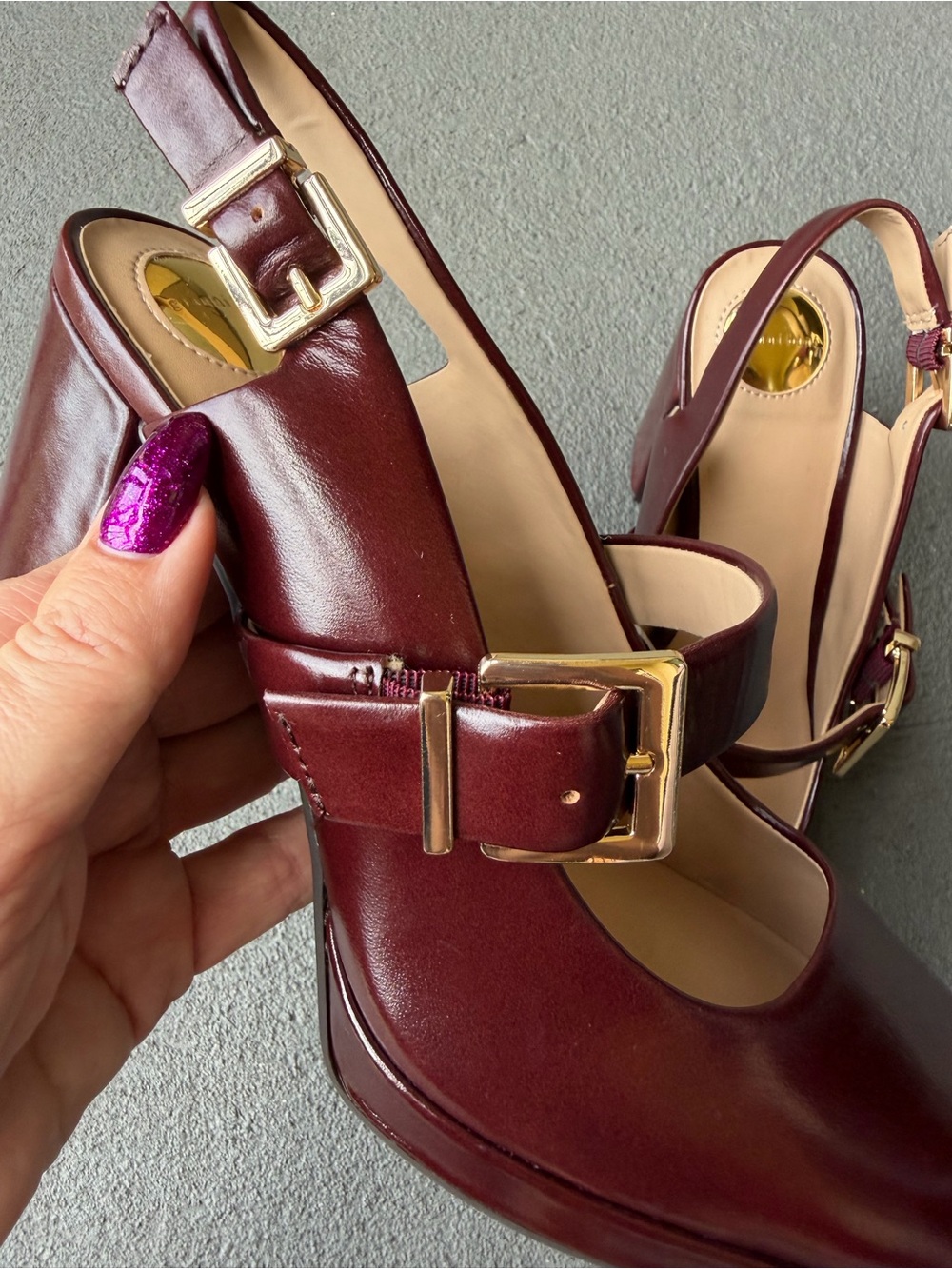 Gianni Bini Maroon Leather Sonata Slingback Mary Jane Pump 8M Chunky NWOB - Picture 6 of 13